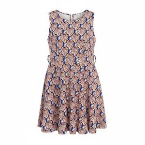 ISA Womens Y2K Sleeveless Fit and Flare Leaf Print Summer Dress Blue Pink 1X